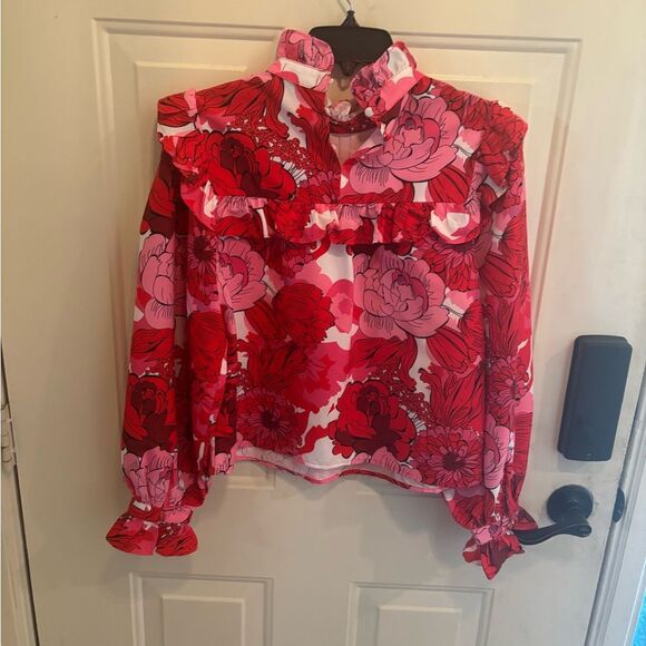 Anthropologie Stellah Red and Pink Floral Blouse - Picture 7 of 7